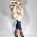 J.Crew Womans Poncho Wool Retro Vintage One Size Off-White Tan Brown Hood