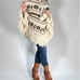 J.Crew Womans Poncho Wool Retro Vintage One Size Off-White Tan Brown Hood