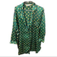 Victorias Secret Gold Label Large Green Button Front Pajama Bed Shirt Crest