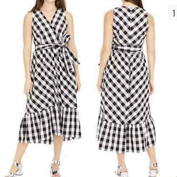 J. Crew Faux Womens Wrap Gingham Poplin Ruffle Midi Dress in Multi Sz 2