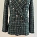 Rachel Zoe Fringe Tweed Blazer Jacket Tartan Plaid Academia Office Green XS NWT