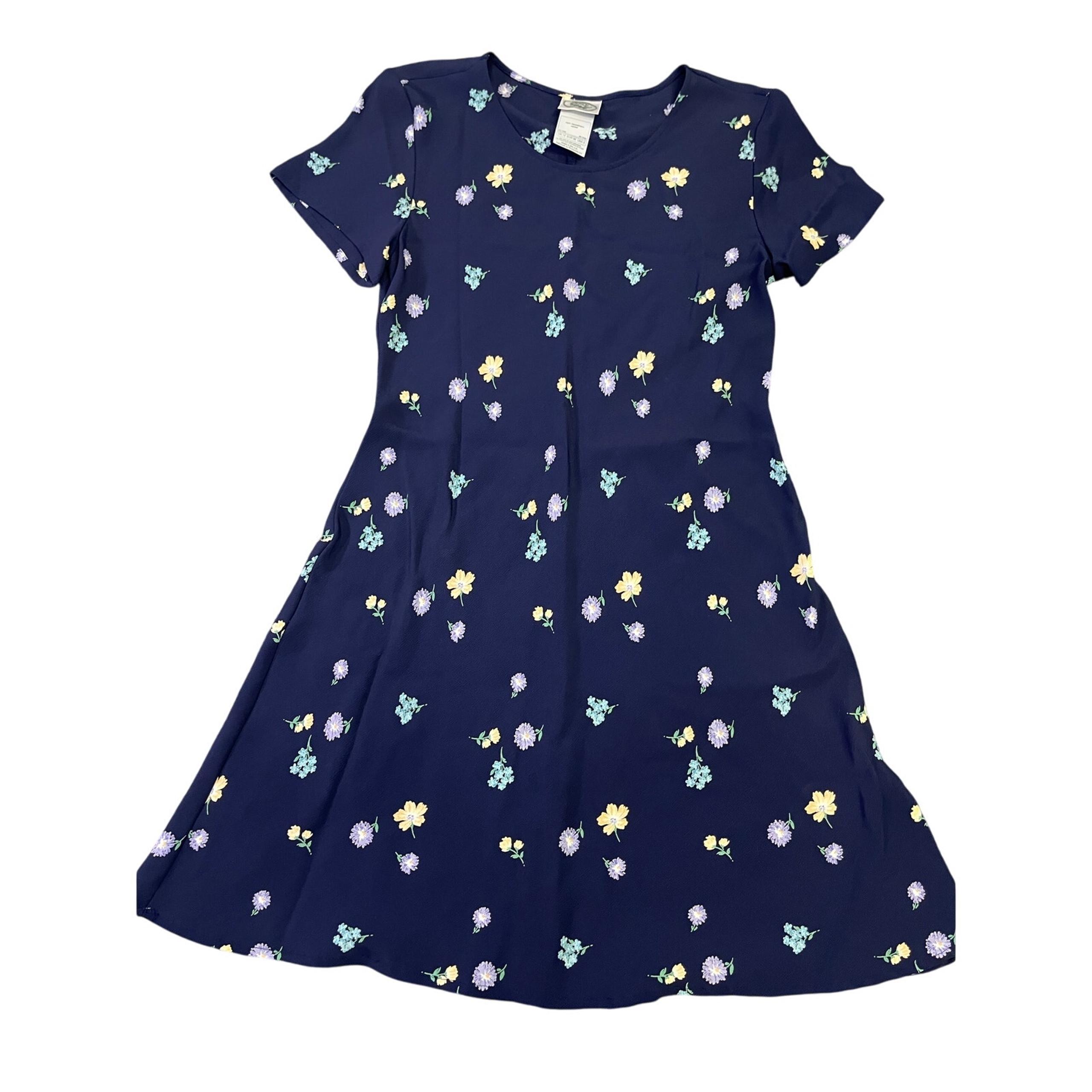 VINTAGE Laura Ashley Y2K Floral Viscose Women’s Dress, Sz 8 Navy Flirty Cottage