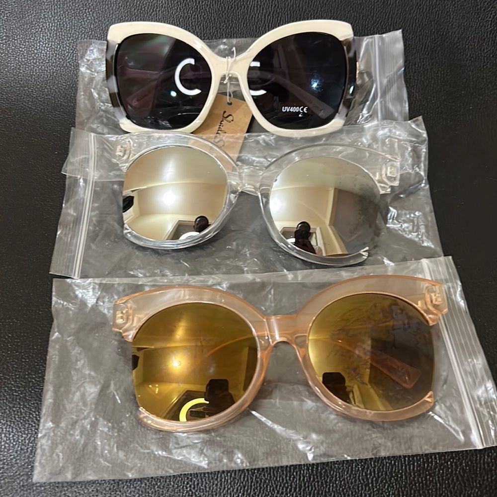 3 Women's Oversize Side Cut Transparent Sunglasses