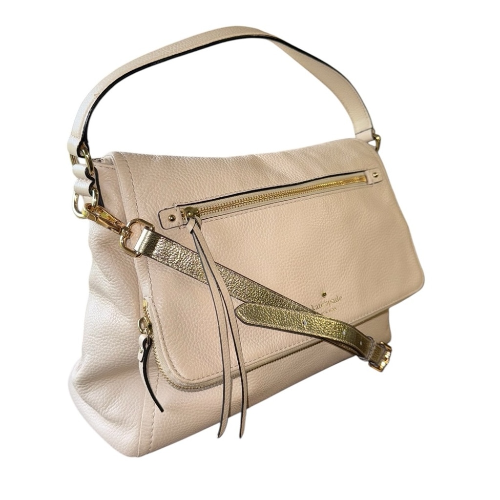 Kate Spade Pebbled Leather Shoulder Bag Crossbody w/Gold Metallic Strap
