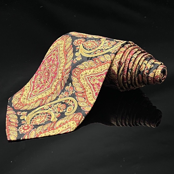 BRIONI MEN'S TIE BEIGE, RED, BLACK/FLORAL W: 3.7/8 L: 59