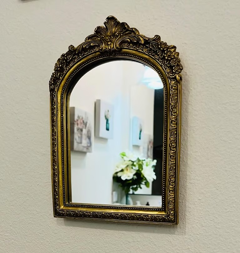 10” x 7” Small Gold Vintage Wall Mirror, Antique Gold Resin Baroque Mirror