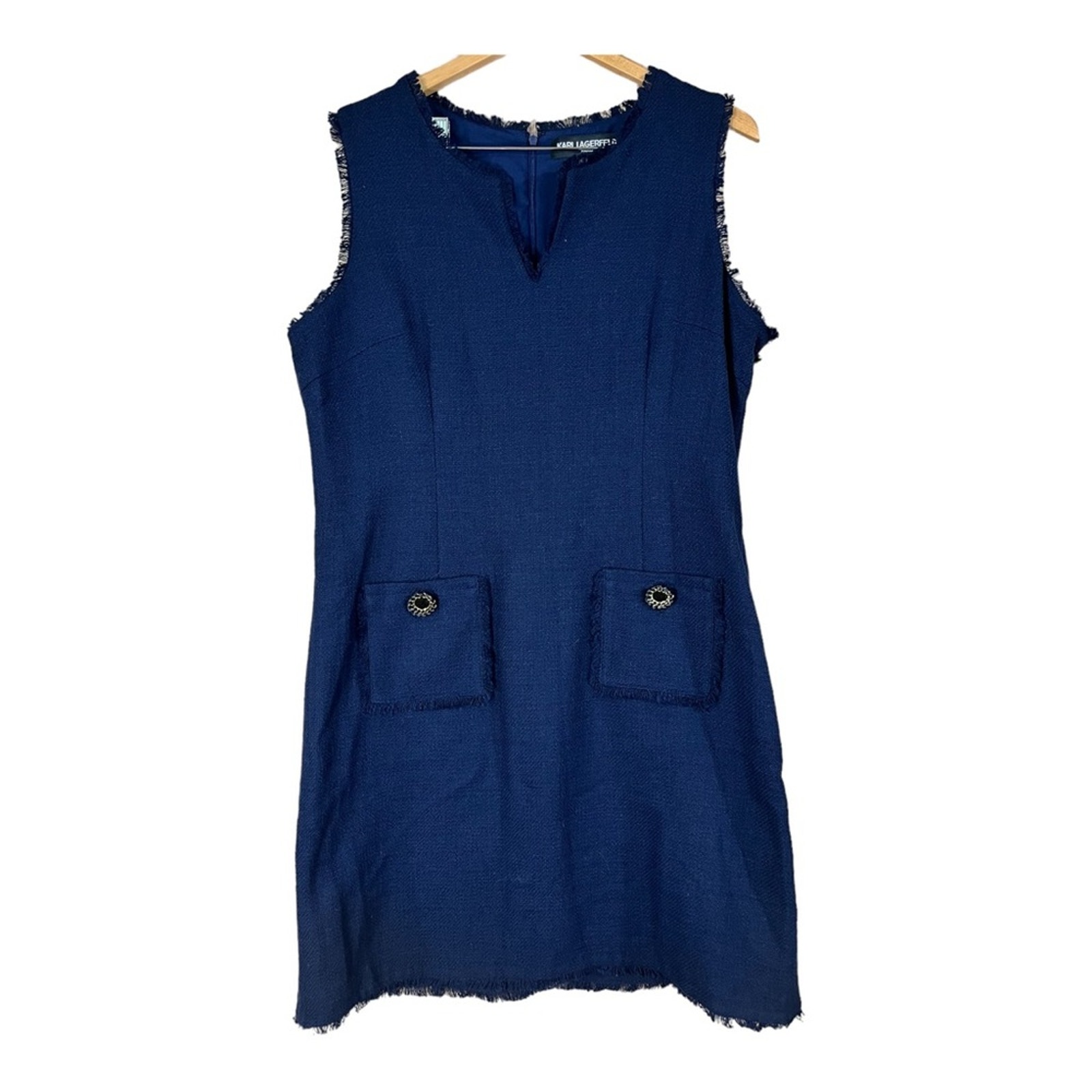 NWT Karl Lagerfeld navy blue tweed sleeveless dress WOMENS SIZE 16
