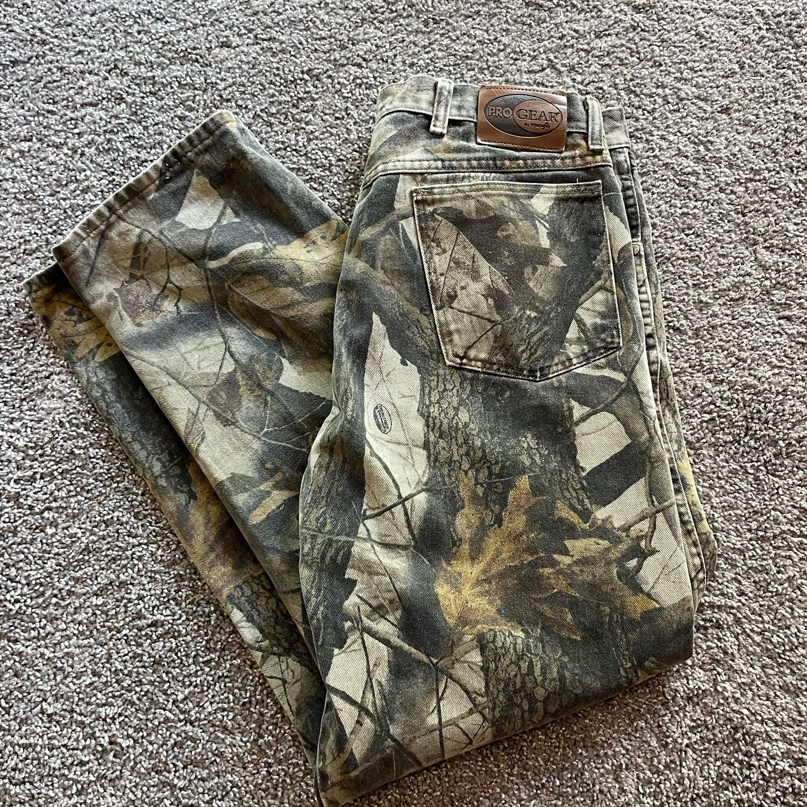 VTG Wrangler Pro Gear RealTree Camo Pants Straight Leg Hunting Mens Size 36x30