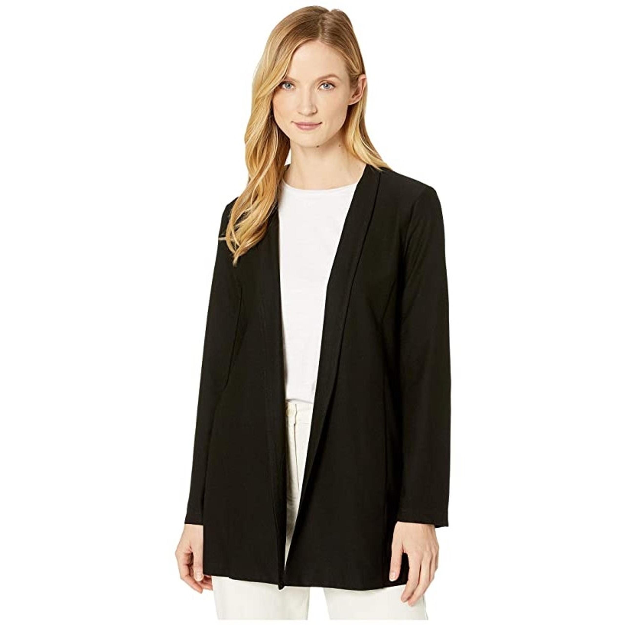 Eileen Fisher Lightweight Washable Stretch Crepe Long Jacket Open Shawl Cardigan