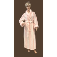 BORG TEXTILE Vintage Pink & White Striped PLUSH Long Robe Sz M NICE!