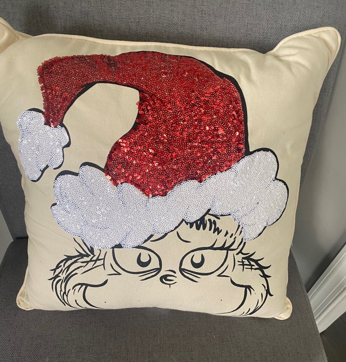 Grinch sequin pillow nwt pottery barn Dupe