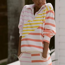 Solid & Striped Quarter-Zip Pullover Sweatshirt in Colorblock Stripe Size L