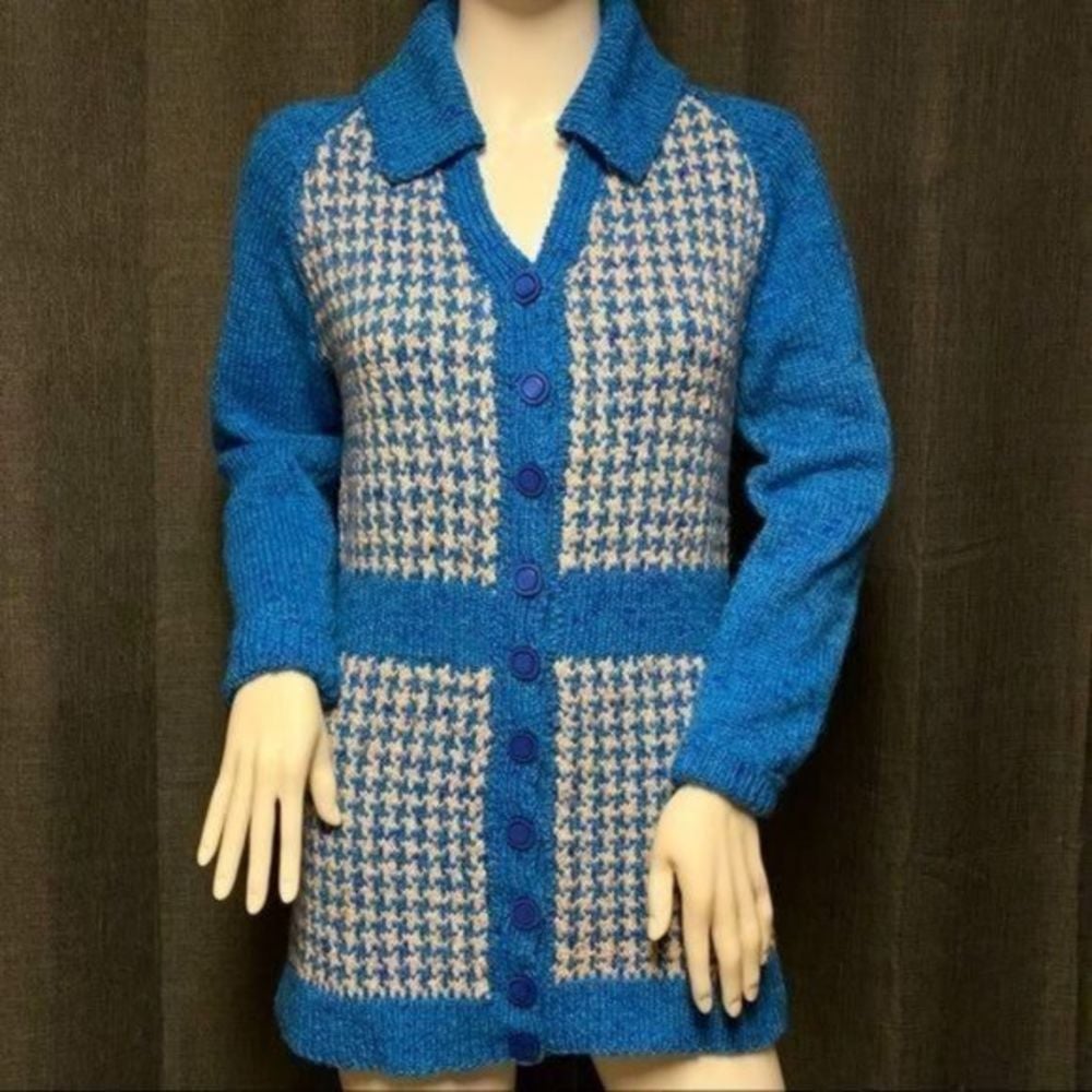 Vintage Cicely hand knit long houndstooth cardigan