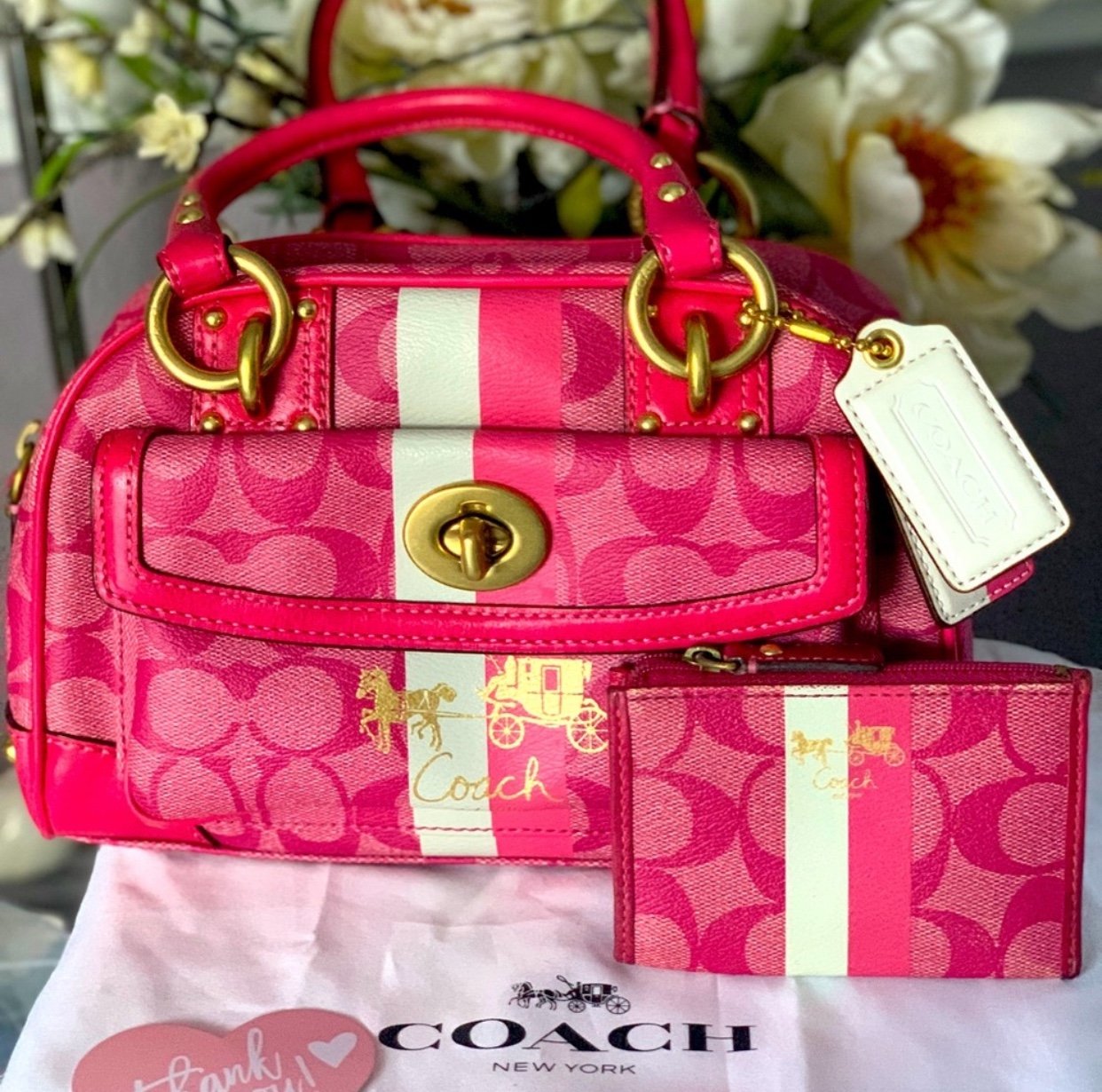 Coach RARE Heritage Small Domed Satchel Denim Signature Leather Bag +Card Holder