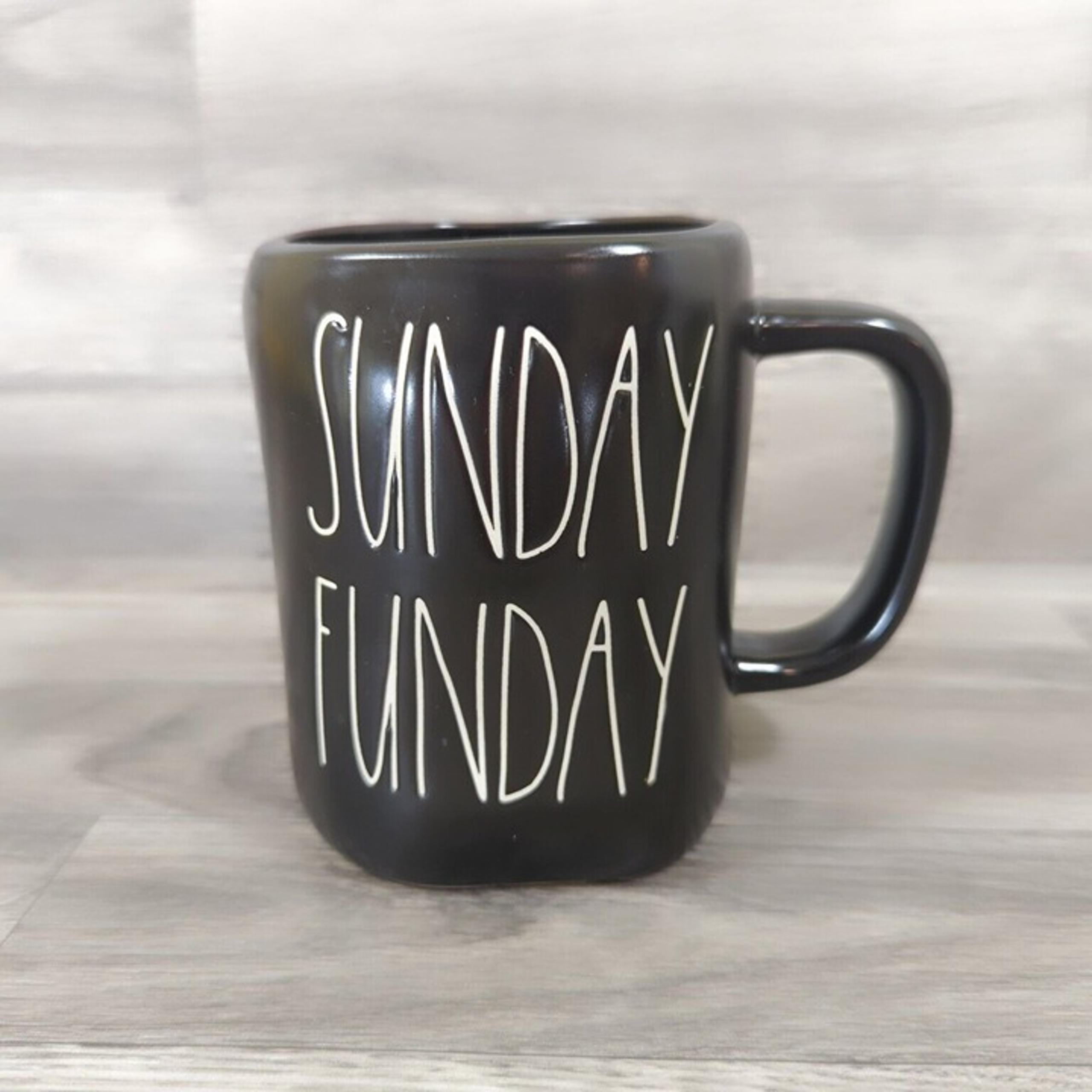Rae Dunn SUNDAY FUNDAY Coffee Tea Mug Cup Black Mug Weekend Cup 16 oz