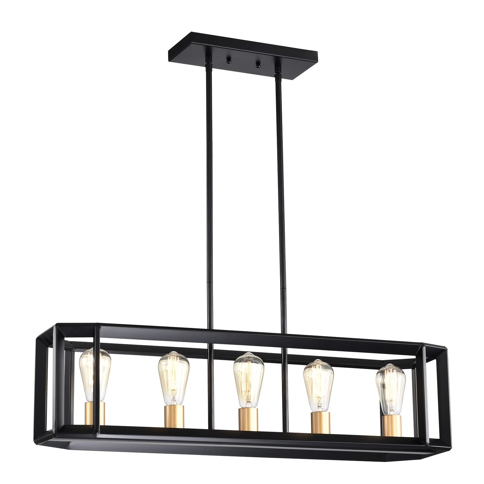 MICSIU Black 5 Light Kitchen Island Light Fixture, Burnished Brass Farmhouse