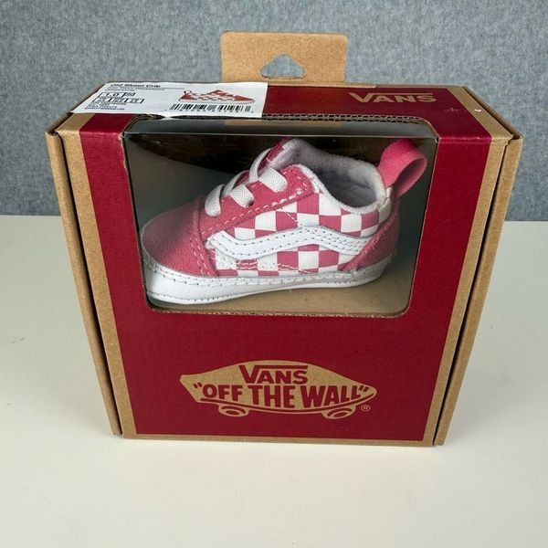Vans 1 Infant 6 Weeks Old Skool Crib Shoes Sneakers Red White Checkerboard New