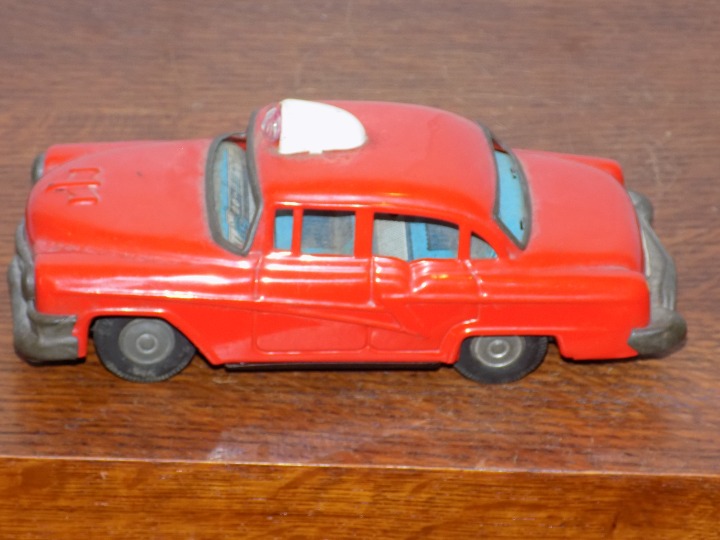 Vintage 1957 Tin Friction K S Japan Toy Fire Chief Car