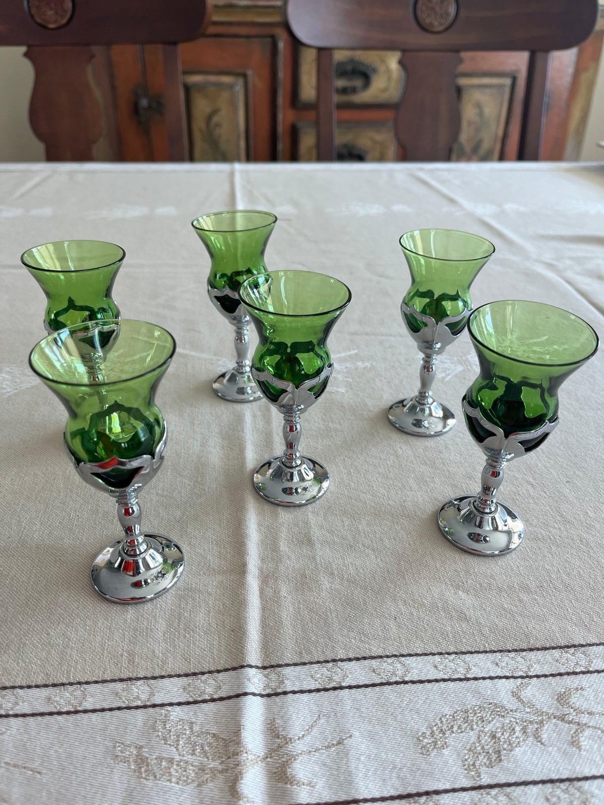 Vintage Farberware green glass aperitif glasses