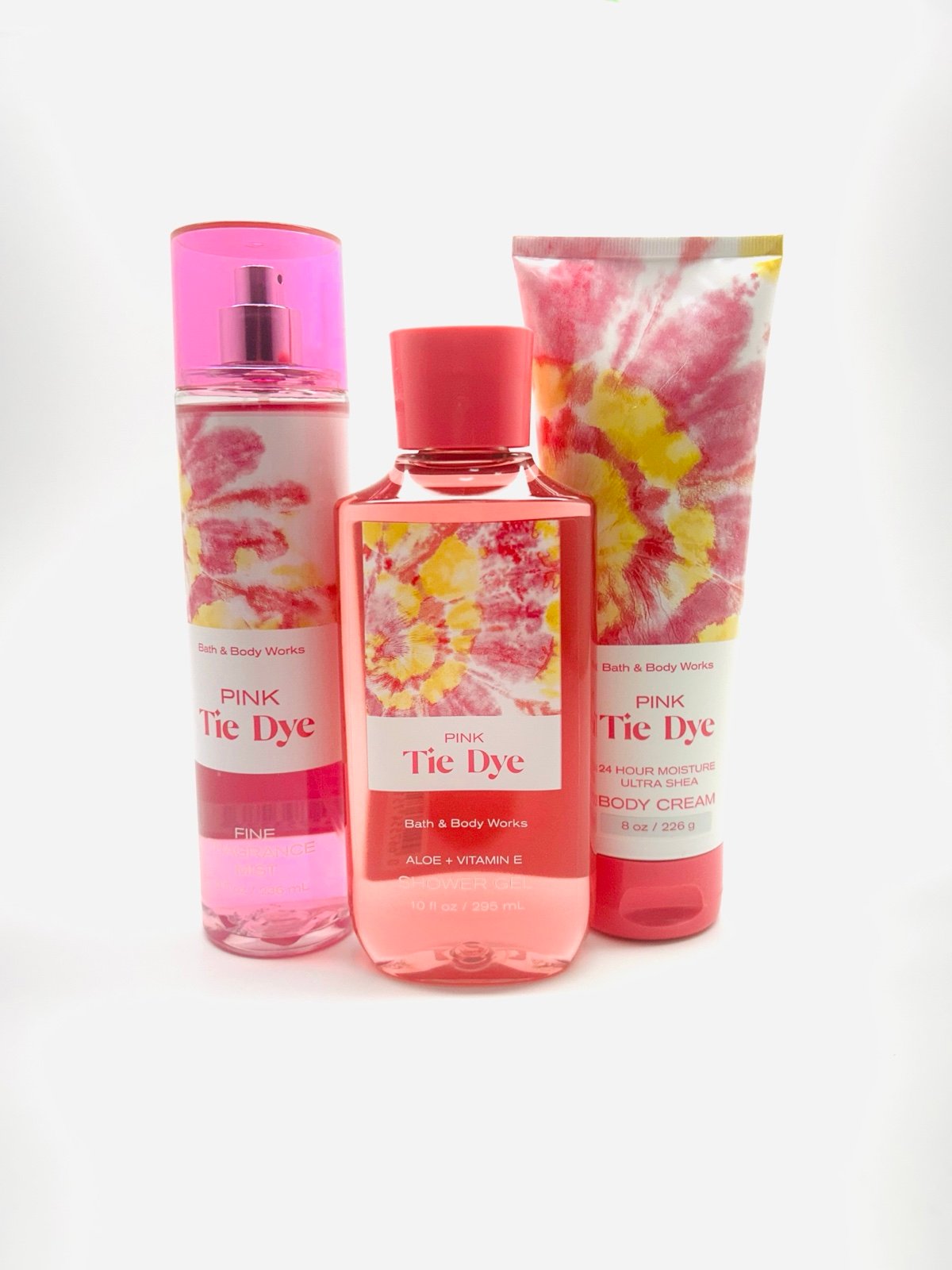 Set Of 3 NEW Bath & Body Works PINK TIE DYE Fragrance Mist, Body Cream&Body Wash
