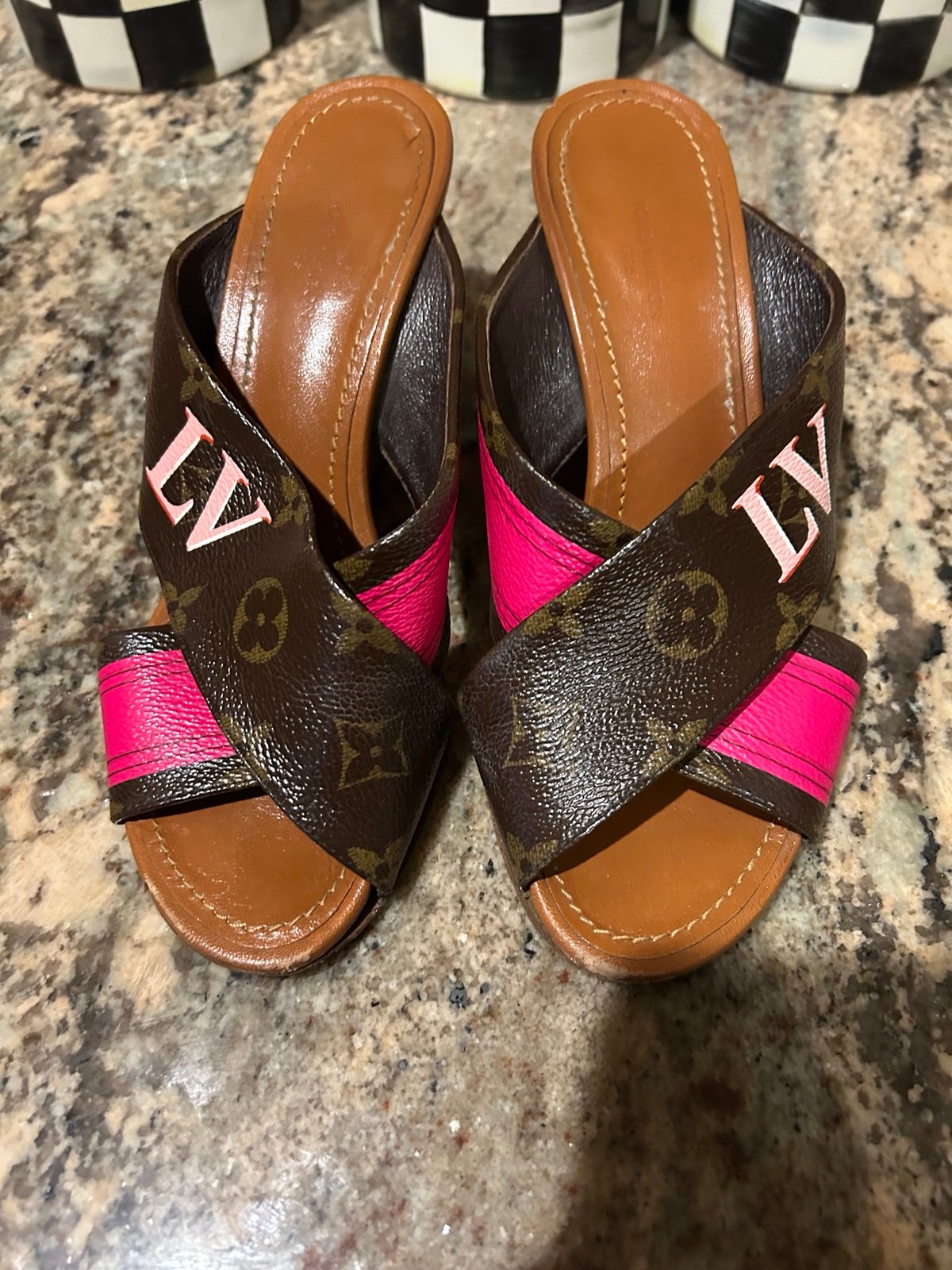 Louis Vuitton panorama line wedge heel sandals