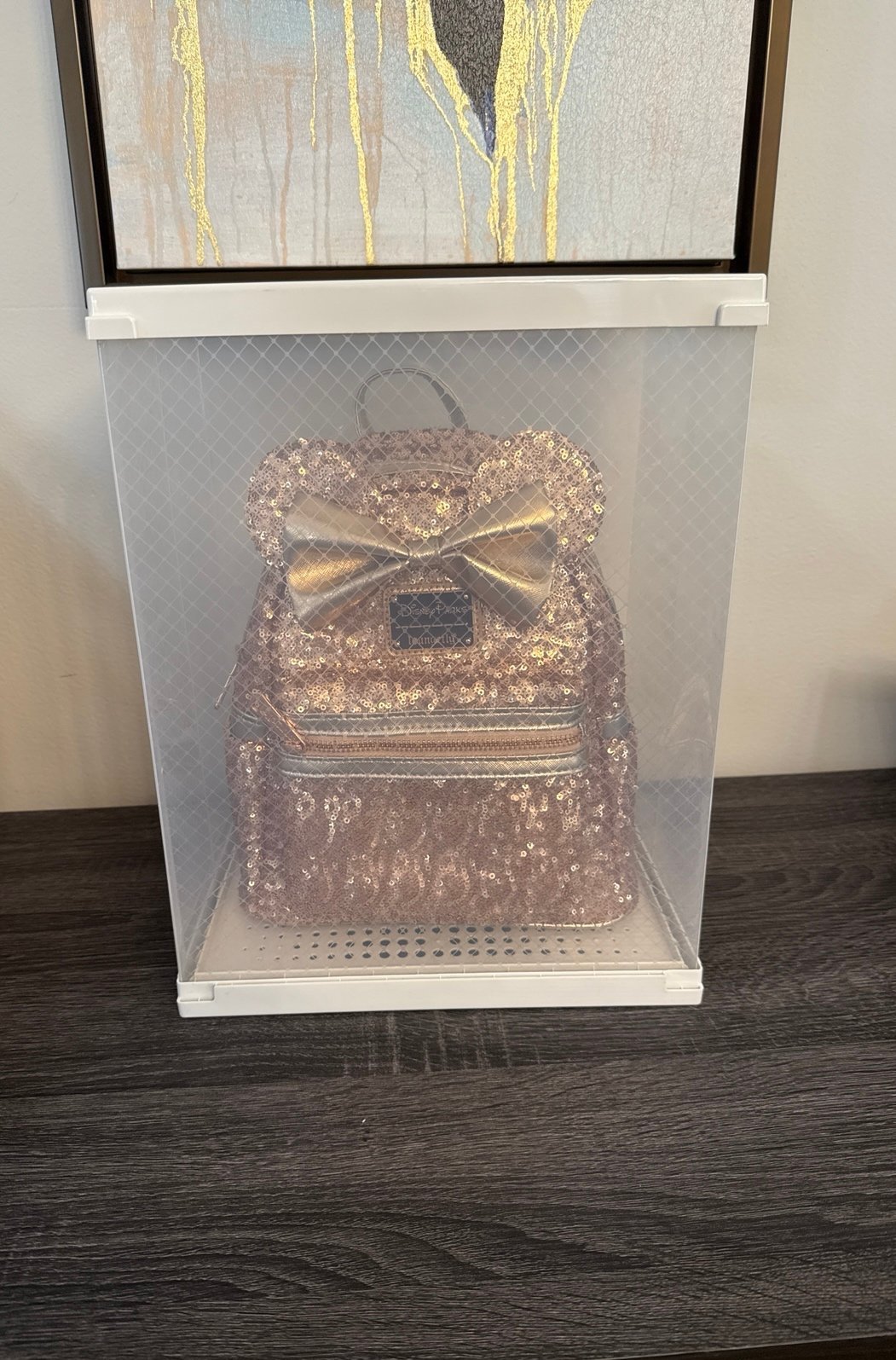 Retired Disney Hong Kong parks rose gold sequin loungefly