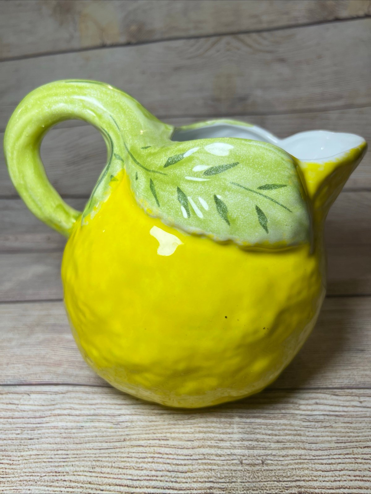 Williams Sonoma Made In Italy Lemon Water Pitcher Green Yellow 9x8x6.5” Ceramic