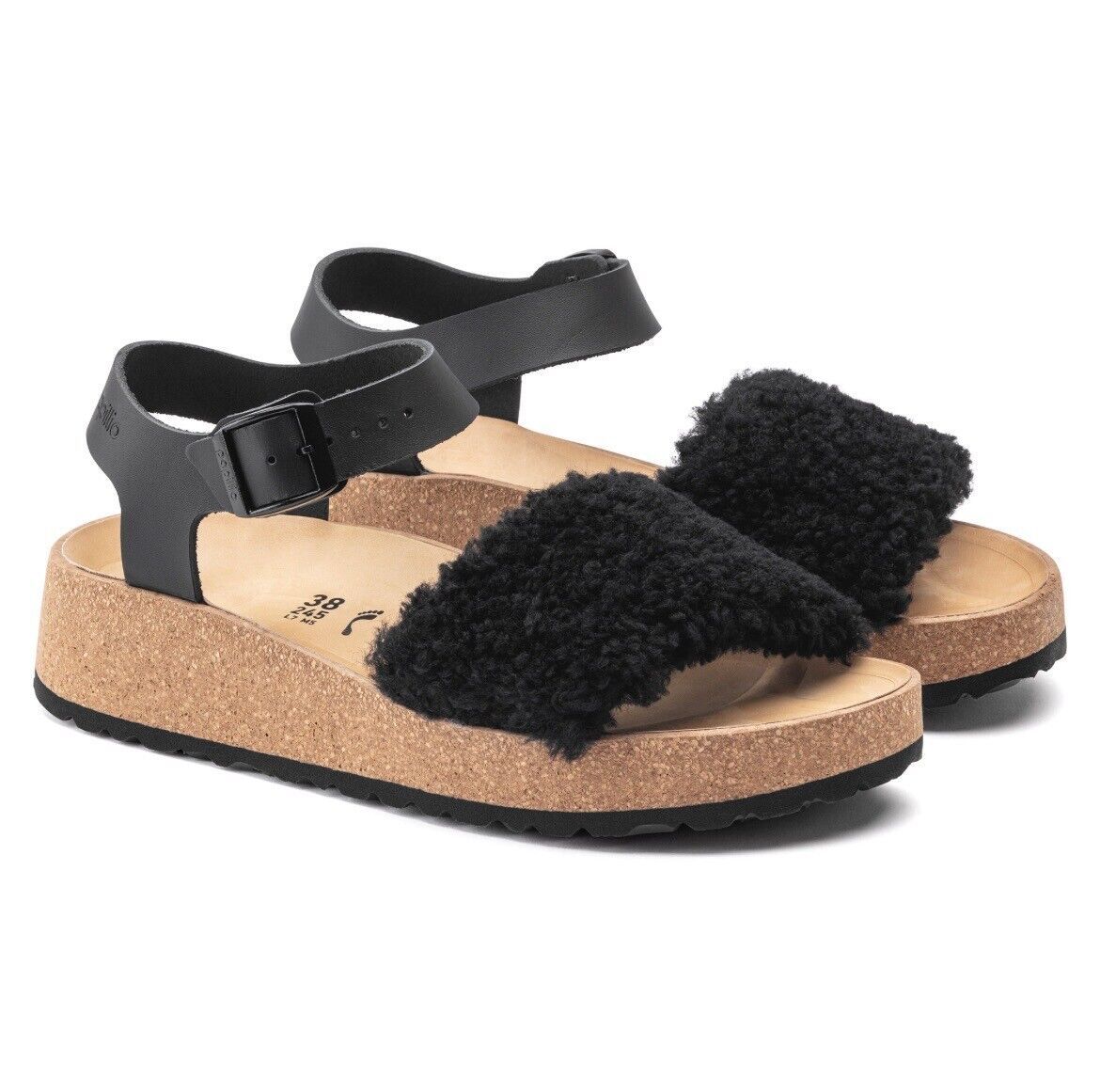 Birkenstock Women's Papillio Glenda Shearling Teddy Sandal - Black 38 7-7.5