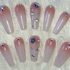 Pink/White Ombre Crystal Press Ons
