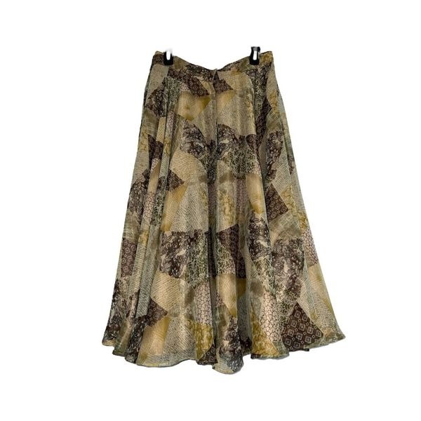 Women’s Brown/Yellow Patchwork Chiffon Midi Skirt