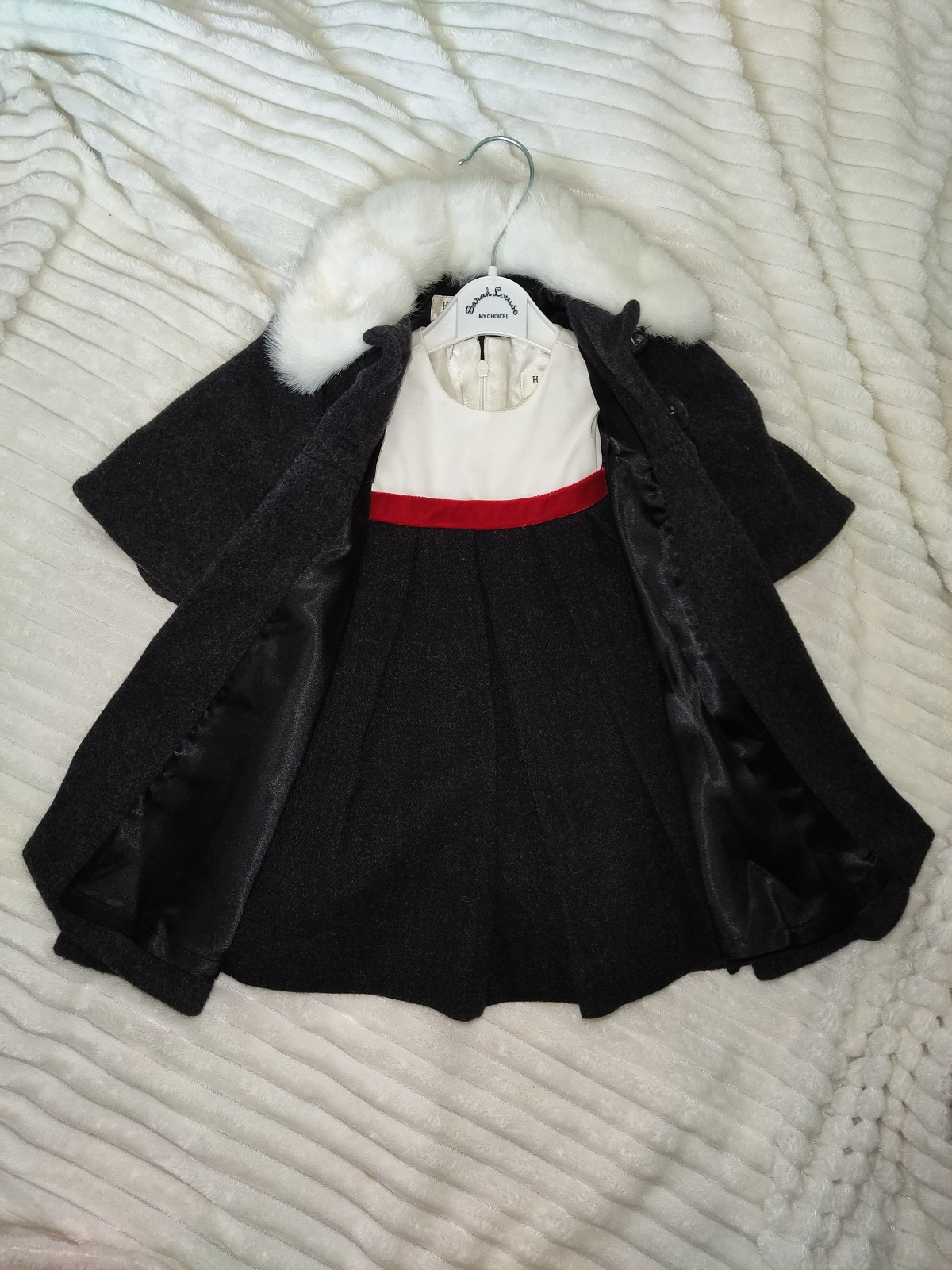 Helena Girl's Size 12 Mo. Dark Gray Wool - Like Set Dress & Coat NWT