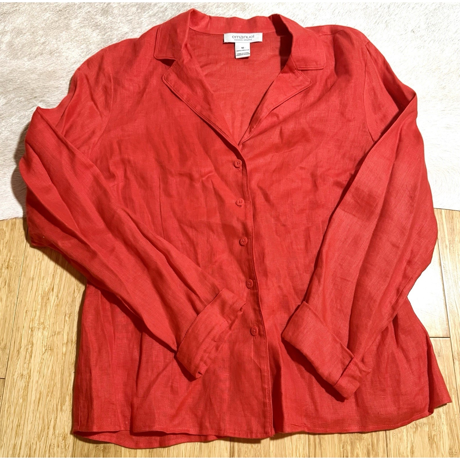 Emanuel Ungaro button up blouse 100% Linen size 12 red