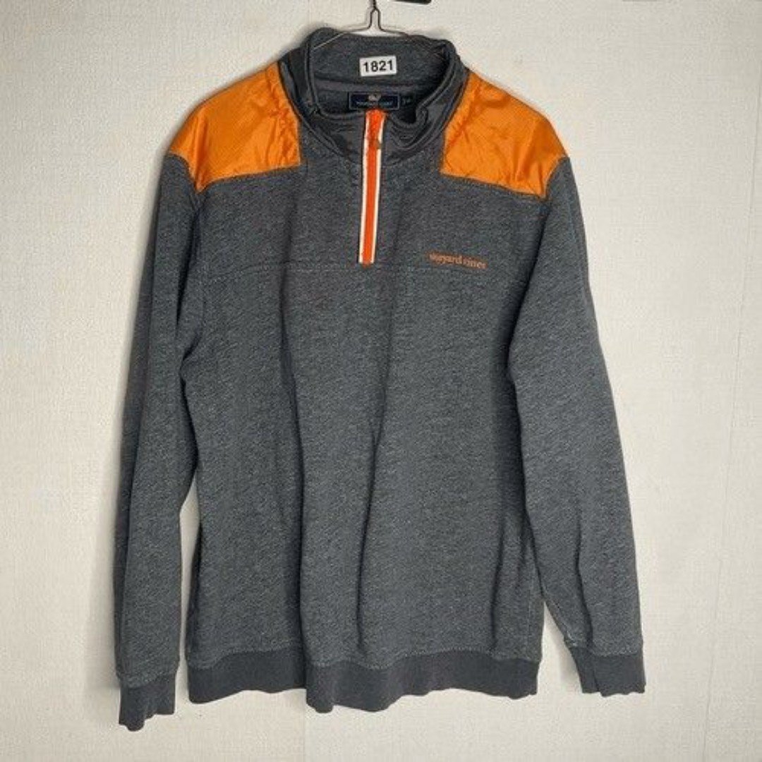 Vineyard Vines 1/4 Zip Mockneck Sweatshirt Men Size XL Gray/Orange