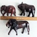 3 Handmade Wood Statues Lion Bison/Buffalo Elephant