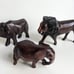 3 Handmade Wood Statues Lion Bison/Buffalo Elephant
