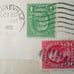 Benjamin Franklin & George Washington Red & Green, 1 & 2 Cent Stamps on Envelope