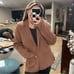L’agence | Neutral Lacey Knit Padded Shoulder Cardigan Blazer Size: XL