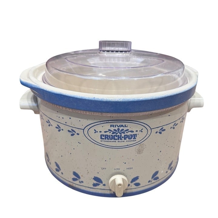 Vintage Rival 5 Quart Crock Pot Slow Cooker Removable Blue Stoneware w/ Lid 3355