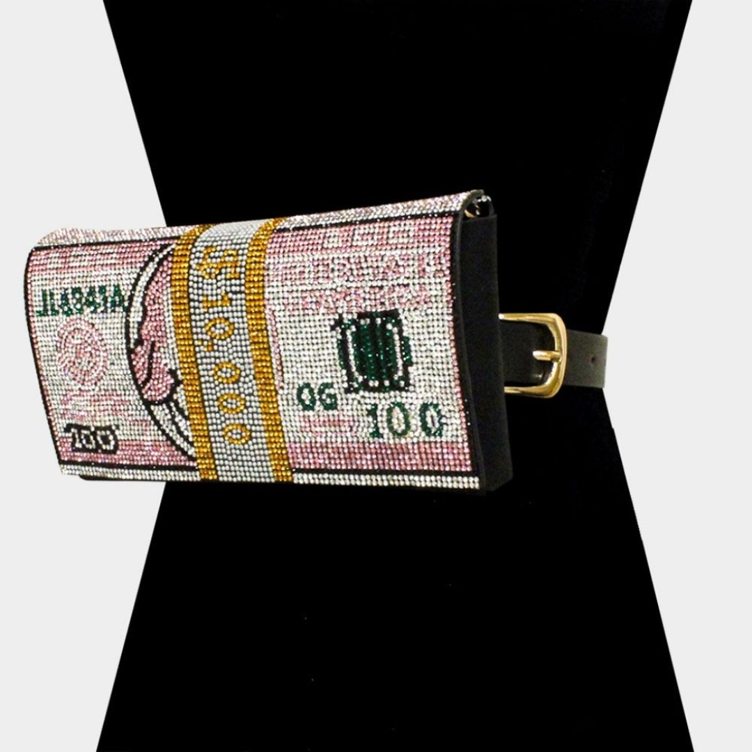 Pink 10K Rhinestone Crystal FannyPack Belt Purse Money Dollar Waist Bag
