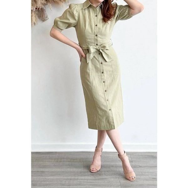 En Saison Solana Linen Shirtdress In Green Size M