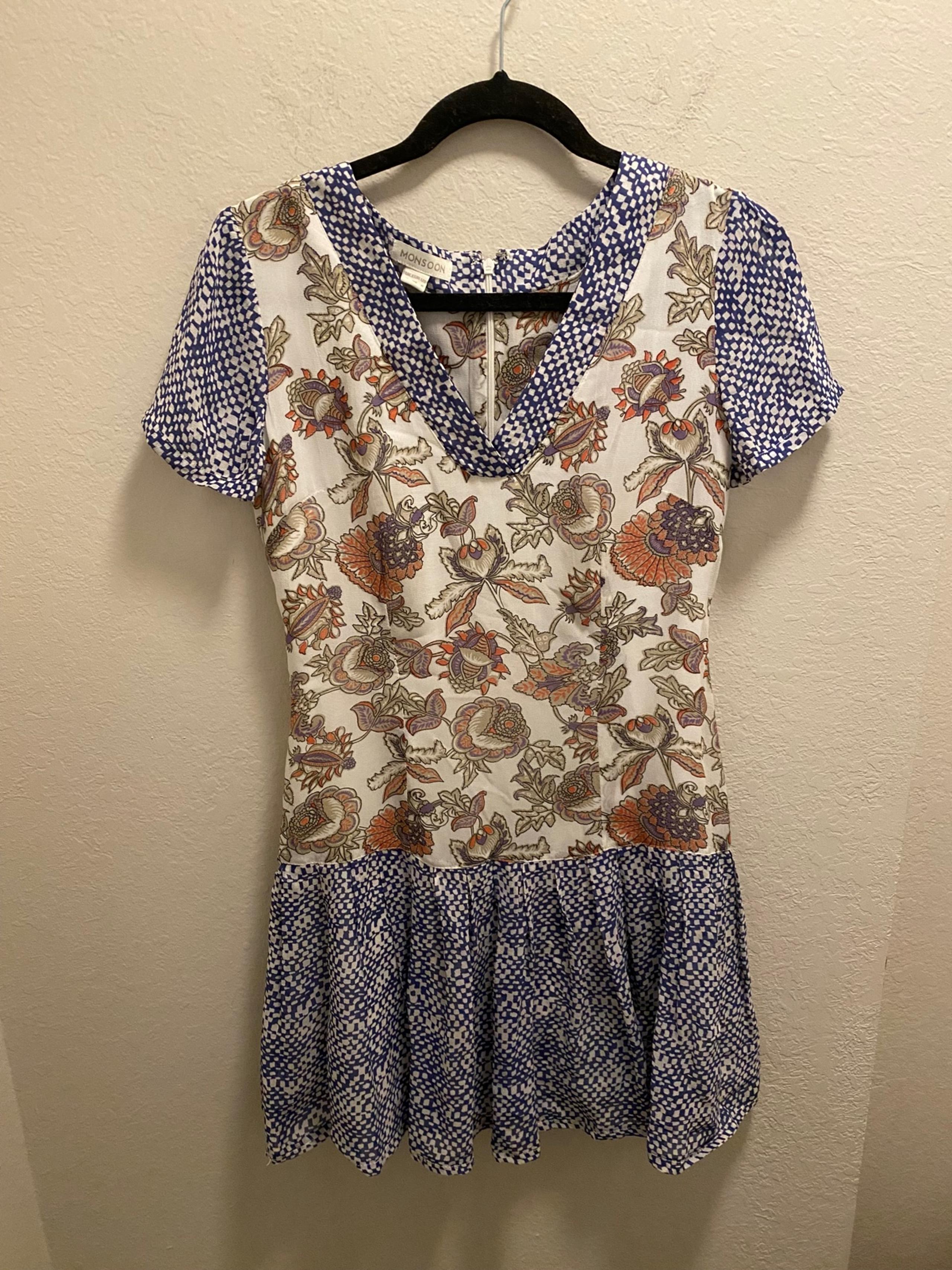 Monsoon Ragdoll Style Contrast Print Short Sleeve Tunic Dress Size 6