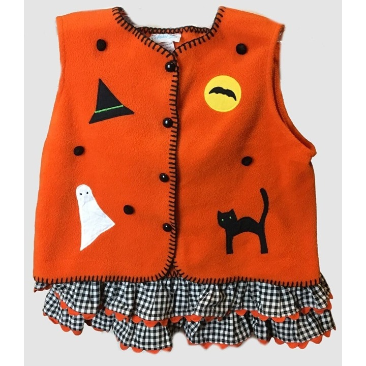 FunTasia! Too Dallas 2 Piece Halloween Ruffled Skirt Applique Fleece Vest 10