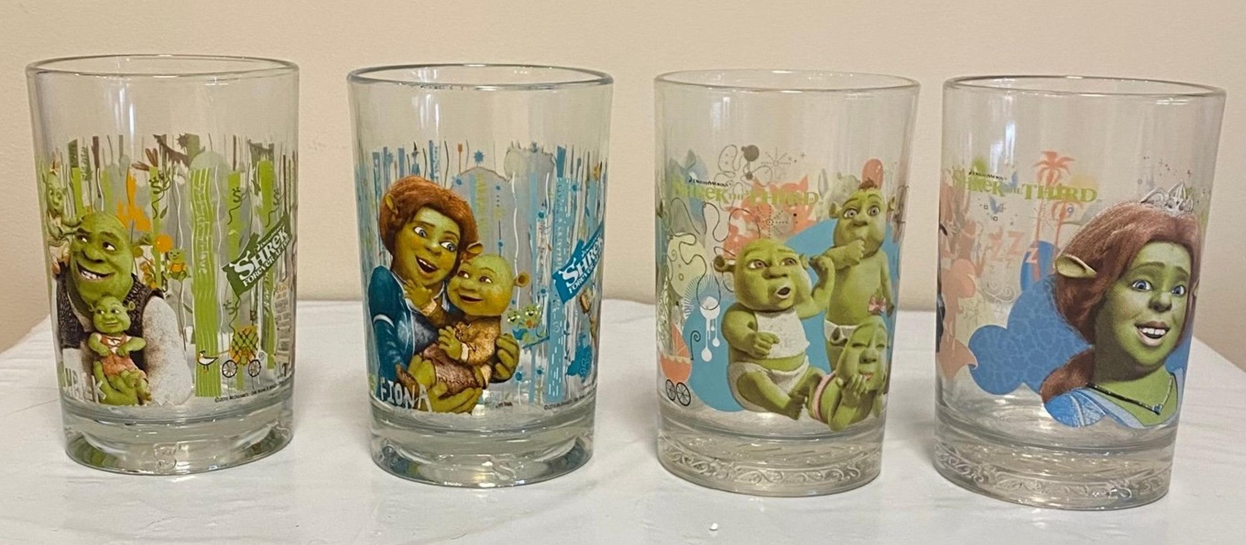 McDonald's 2007 Shrek The Third, 2010 Forever After Collectible Glasses X4