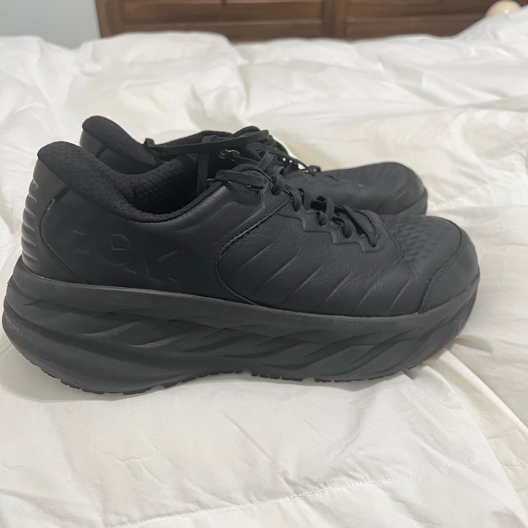 Hoka One One Bondi SR Mens 12 Shoes Black Slip Resistant Sneaker Walking Leathe