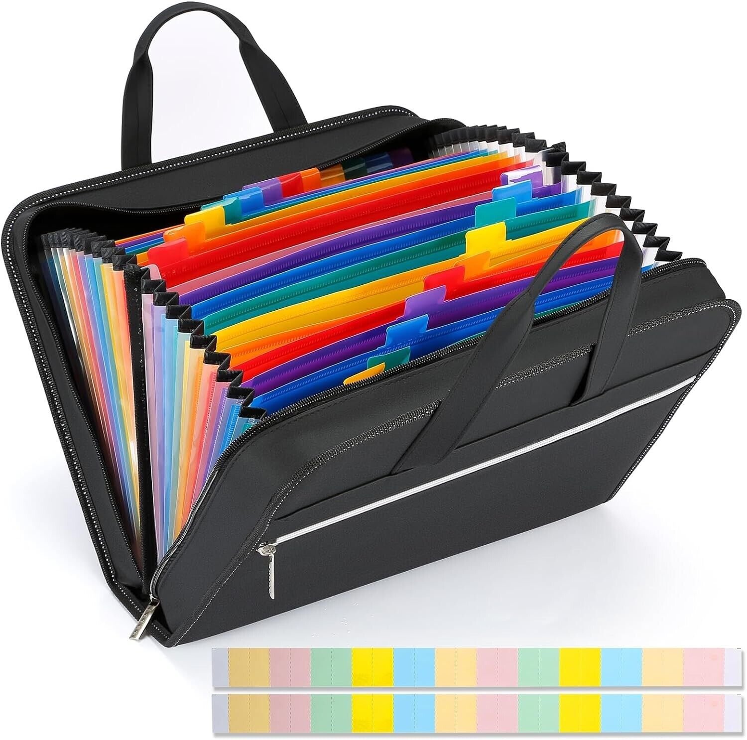 PU Leather Accordian File Organizer 26 Pockets,Expand ing File Folder with Handl
