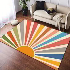 1pc Rainbow Sun Print Area Rug, Polyester Fiber Carpet, Indoor Non-Slip Washable