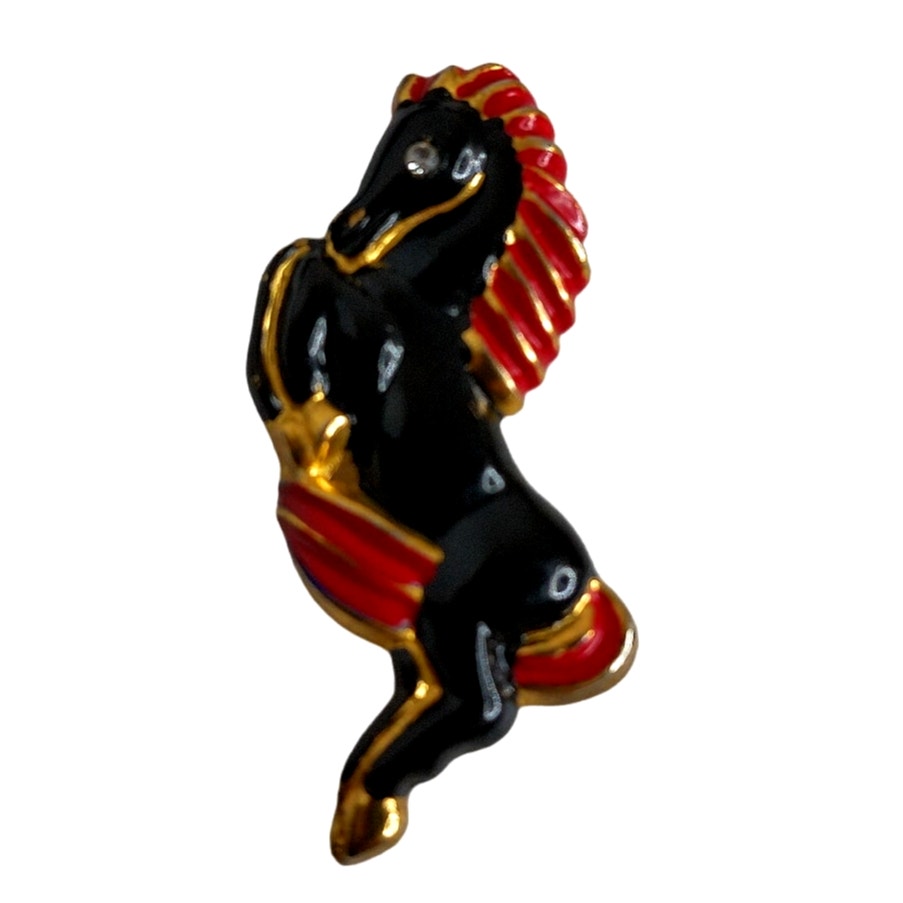 Vintage Silson Fur Clip Pin Enamel Horse Stallion Hand Painted Signed