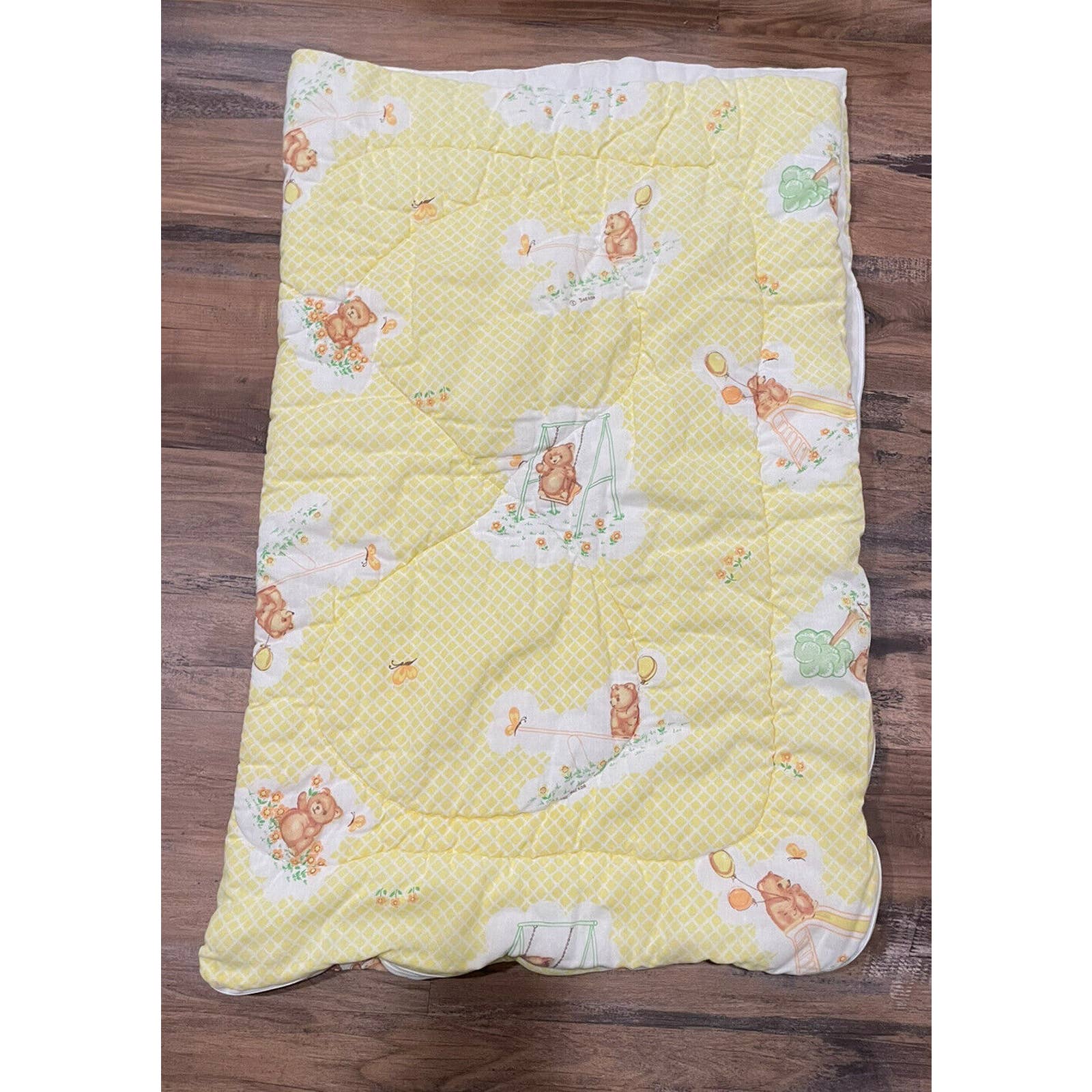 Vintage Daekor Fabric Bear Baby Blanket Yellow Swing Balloon Handmade Zipper Bag