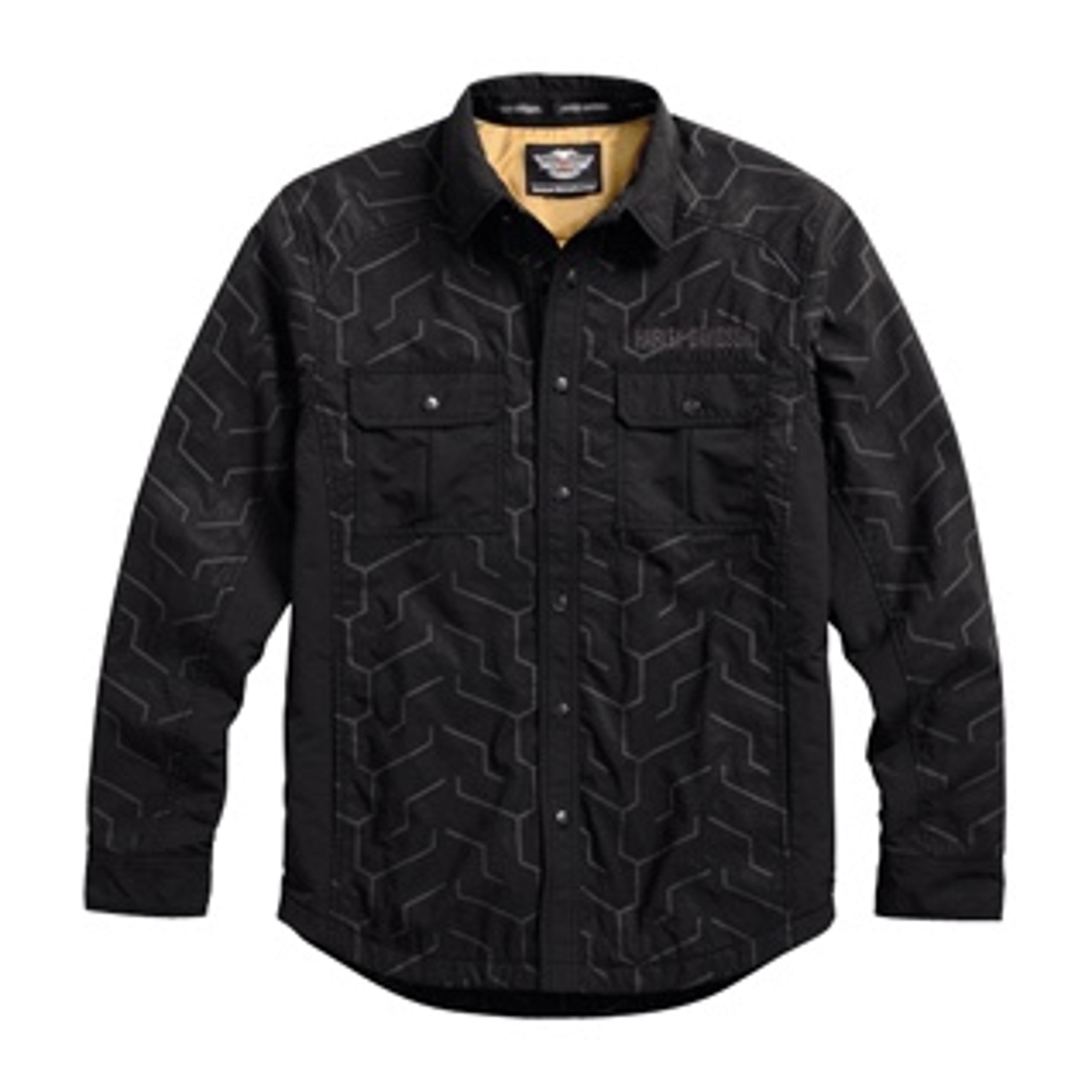 Harley Davidson Black & Gray Print Jacket Coat Mens Size XXL Gold Lining