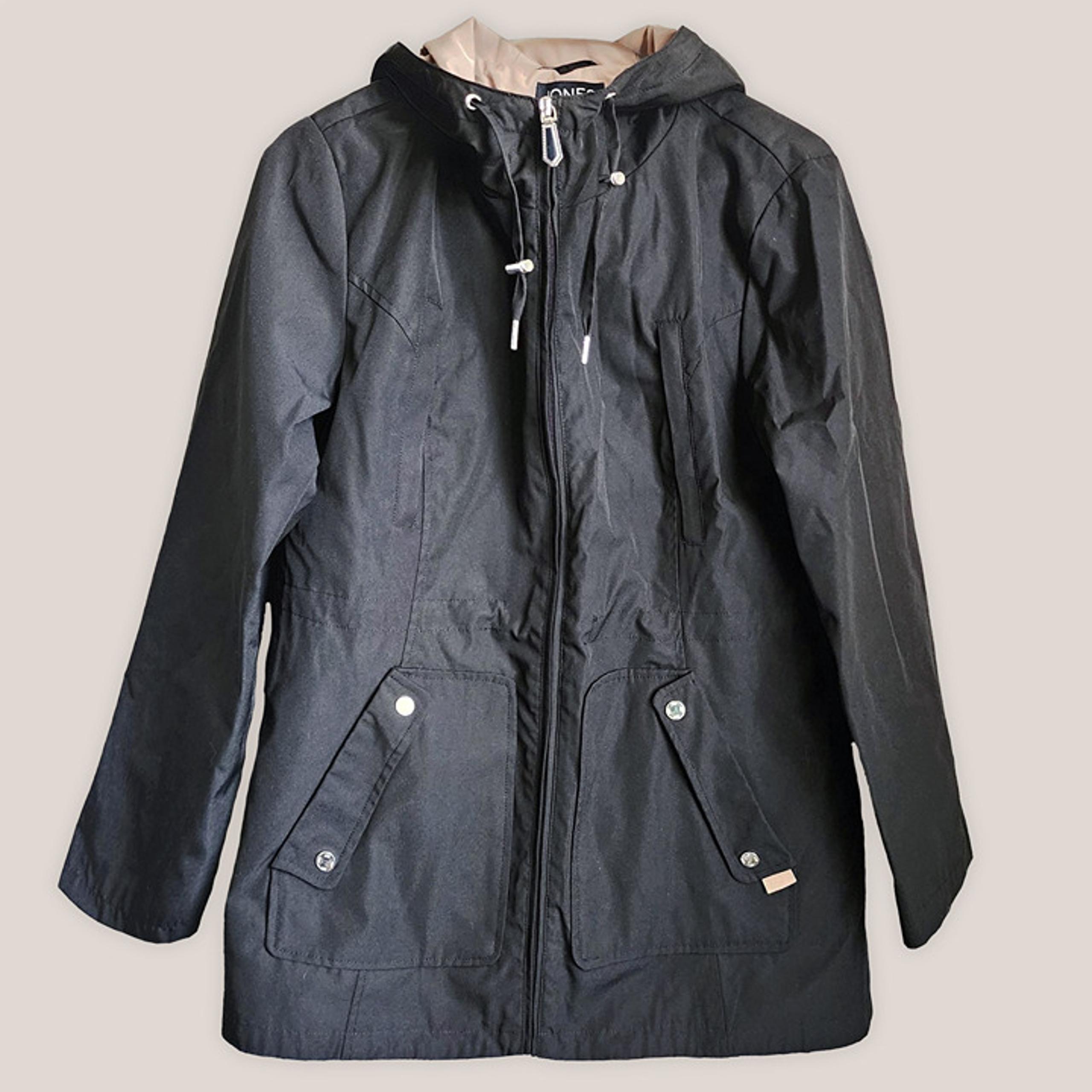 JONES NEW YORK Black Hooded Zip Up Rain Windbreaker Jacket